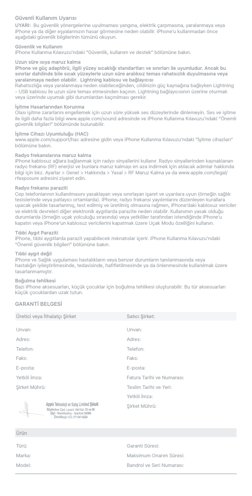 Page 4 of 8 - Apple IPhone 7 Plus Kullanma Kılavuzu Ve Garanti Belgesi User Manual I Phone - Iphone-7plus-2017-info-tr