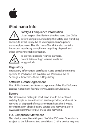Page 1 of 2 - Apple IPodnano(7thgeneration) IPod Nano Info User Manual I Podnano(7thgeneration)-Info Pod 2015