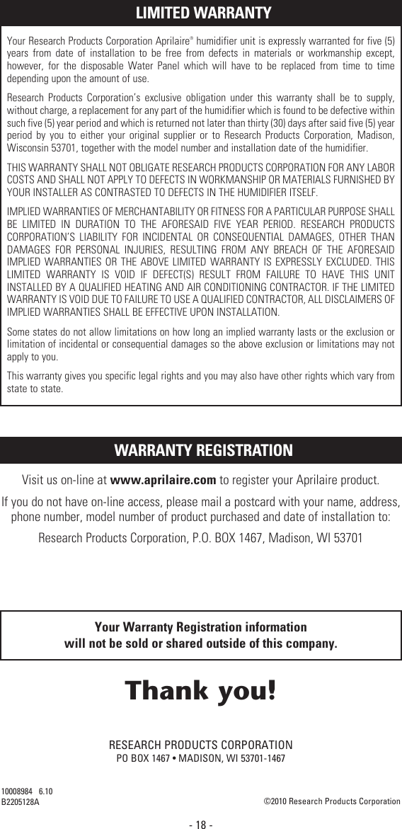 Page 11 of 11 - Aprilaire Aprilaire-500M-Users-Manual- 10008984A AA Humidifier Owners  Aprilaire-500m-users-manual