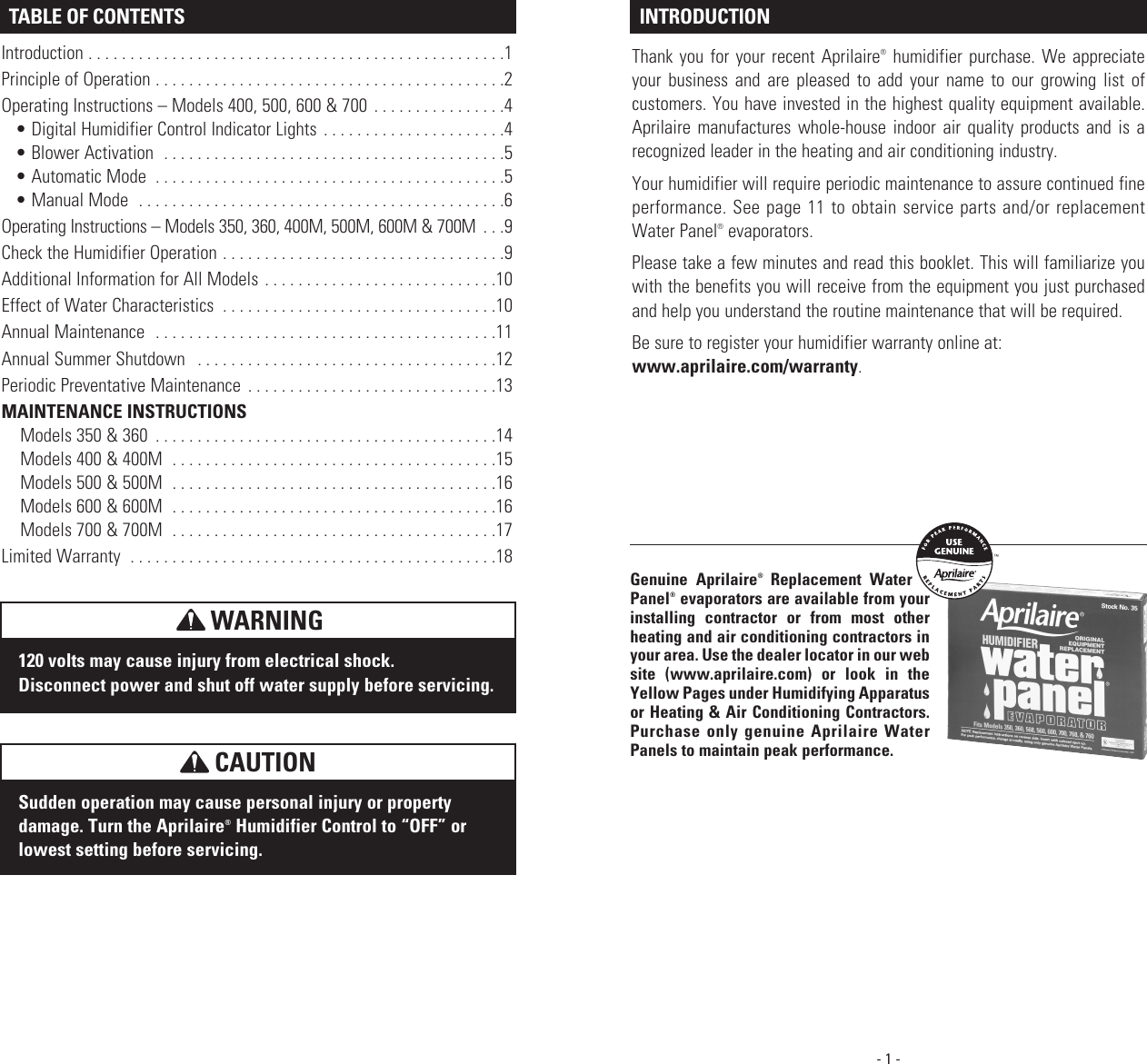 Page 2 of 11 - Aprilaire Aprilaire-500M-Users-Manual- 10008984A AA Humidifier Owners  Aprilaire-500m-users-manual