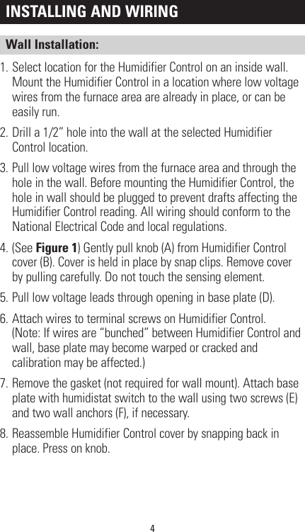 Page 4 of 12 - Aprilaire Aprilaire-Dehumidifier-4655-Users-Manual-  58 Humidistat Installation Manual Aprilaire-dehumidifier-4655-users-manual