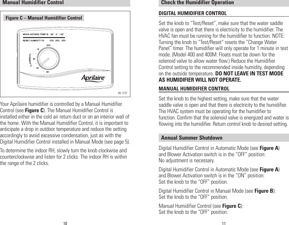 Aprilaire Humidifier 4655 Users Manual 10007300_B AA Hum Control Operating