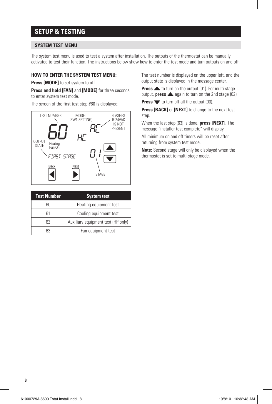 Aprilaire Thermostat 8600 Users Manual