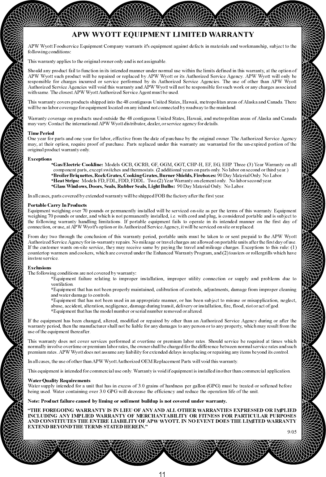 Page 11 of 12 - Apw-Wyott Apw-Wyott-Eg-24H-Users-Manual-  Apw-wyott-eg-24h-users-manual