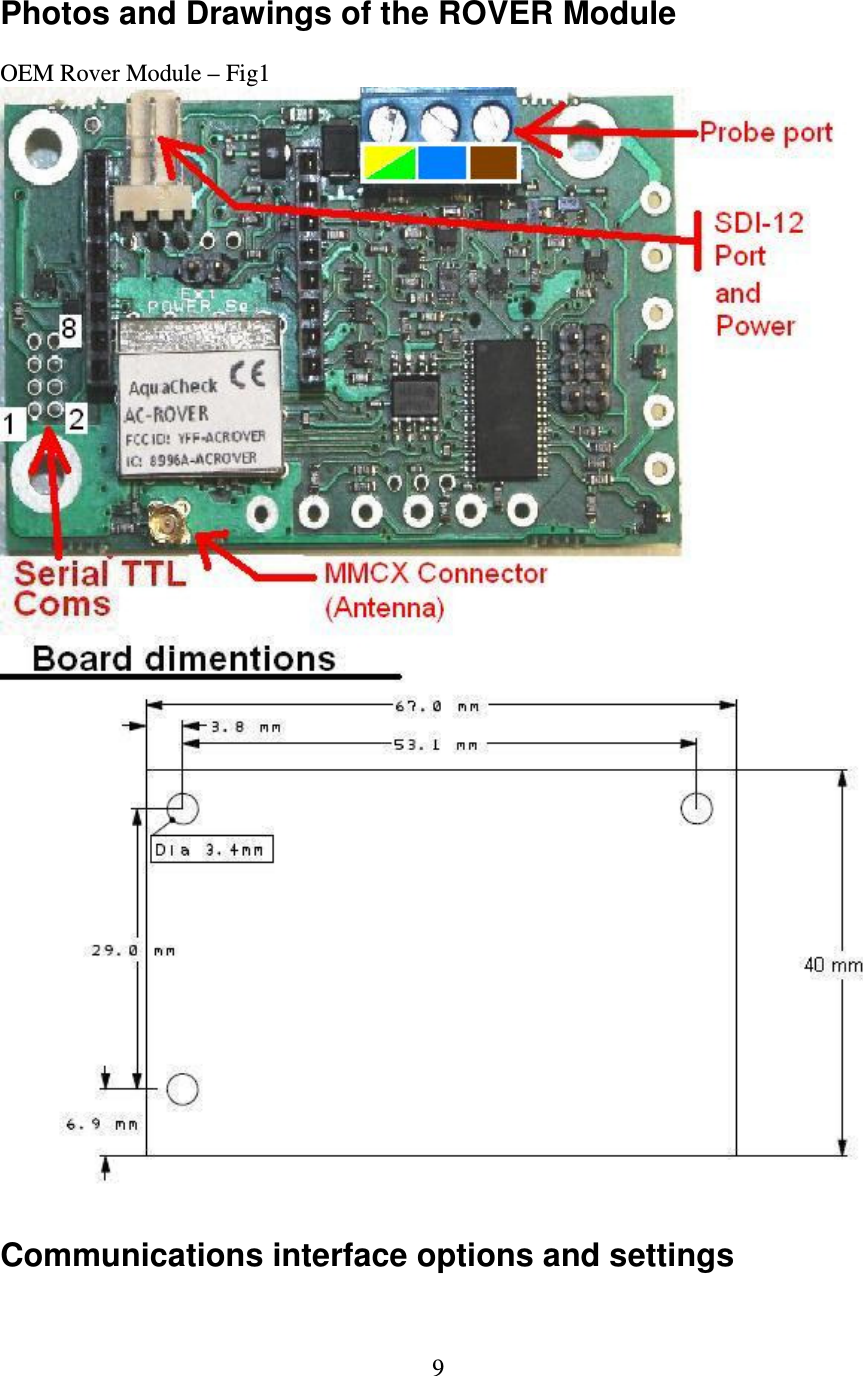   9 Photos and Drawings of the ROVER Module  OEM Rover Module – Fig1  Communications interface options and settings  