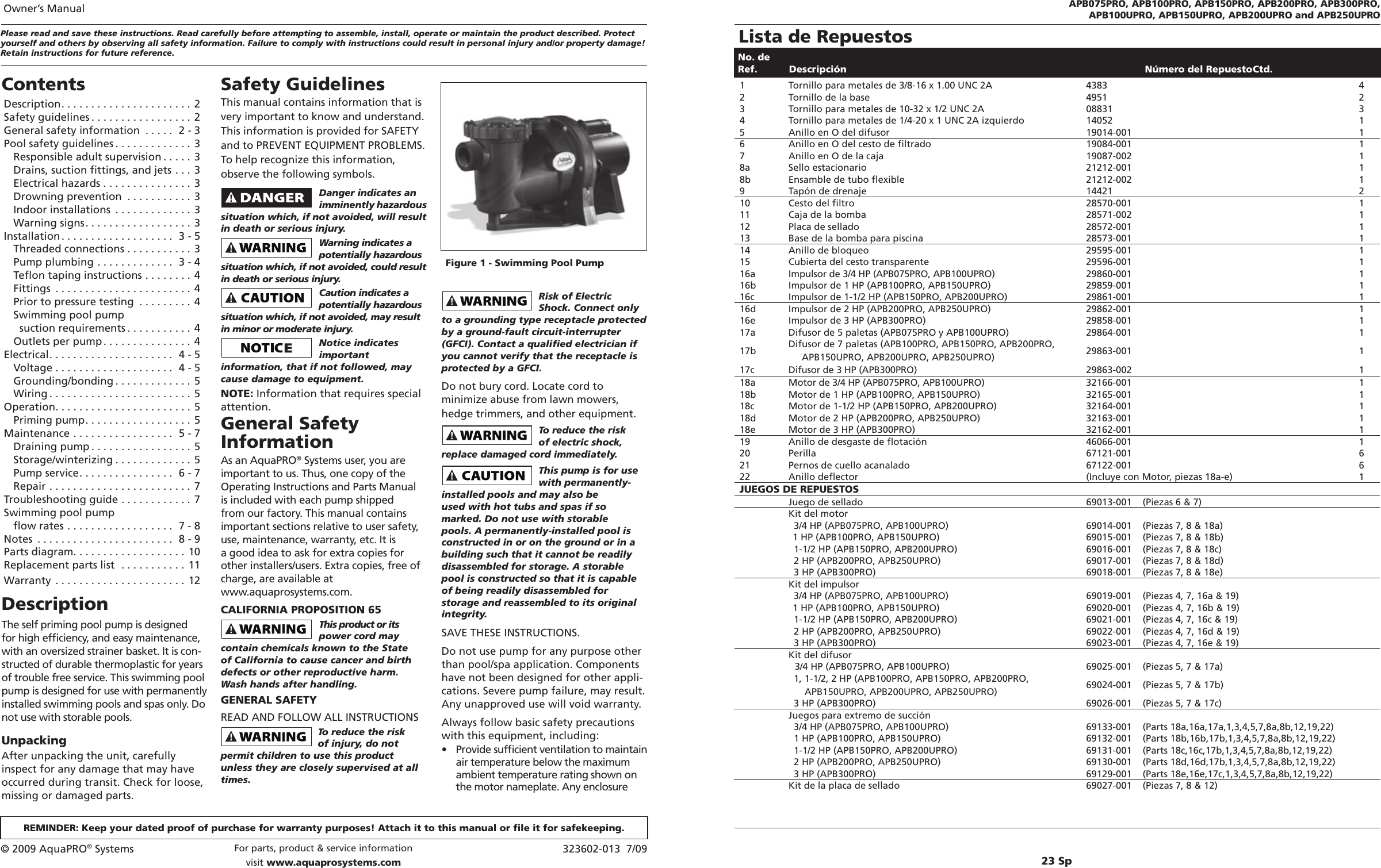 Page 2 of 12 - Aquapro Aquapro-Apb075Pro-Users-Manual- 323602-013_0709  Aquapro-apb075pro-users-manual