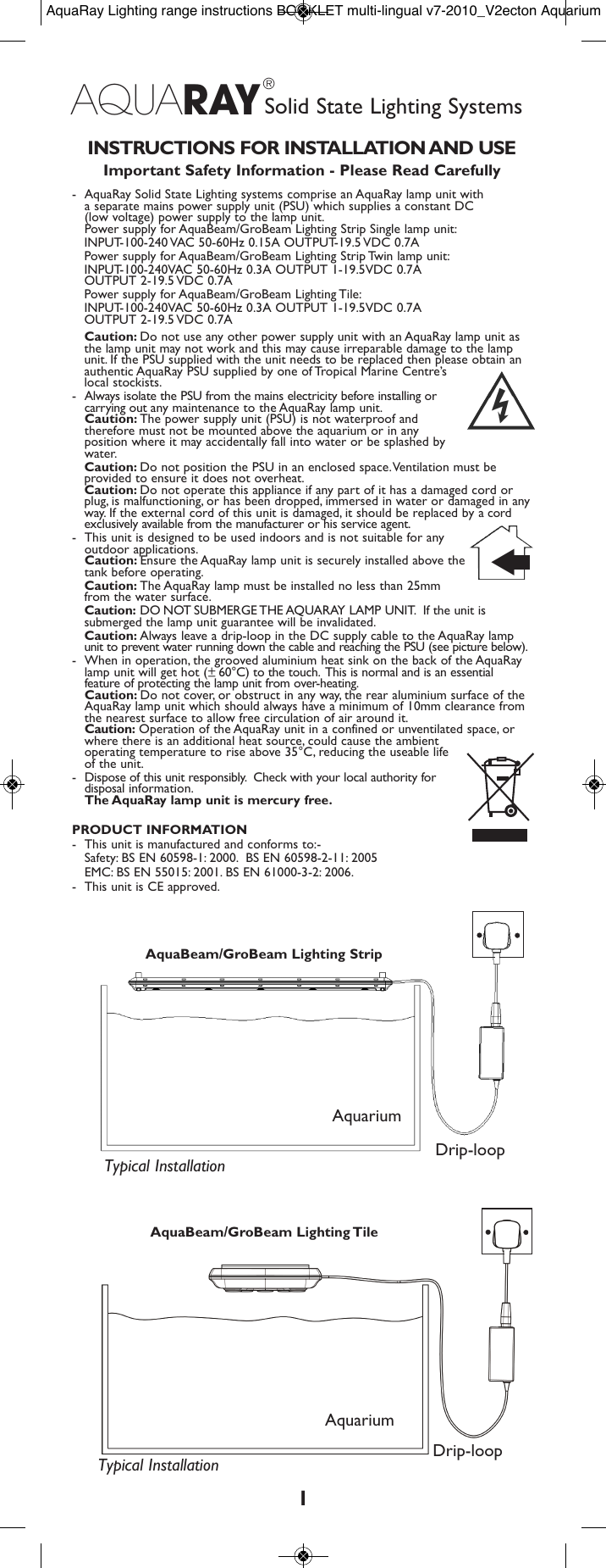 2ecton Aquarium Instruc189D6F Aqua Ray Lighting range instructions