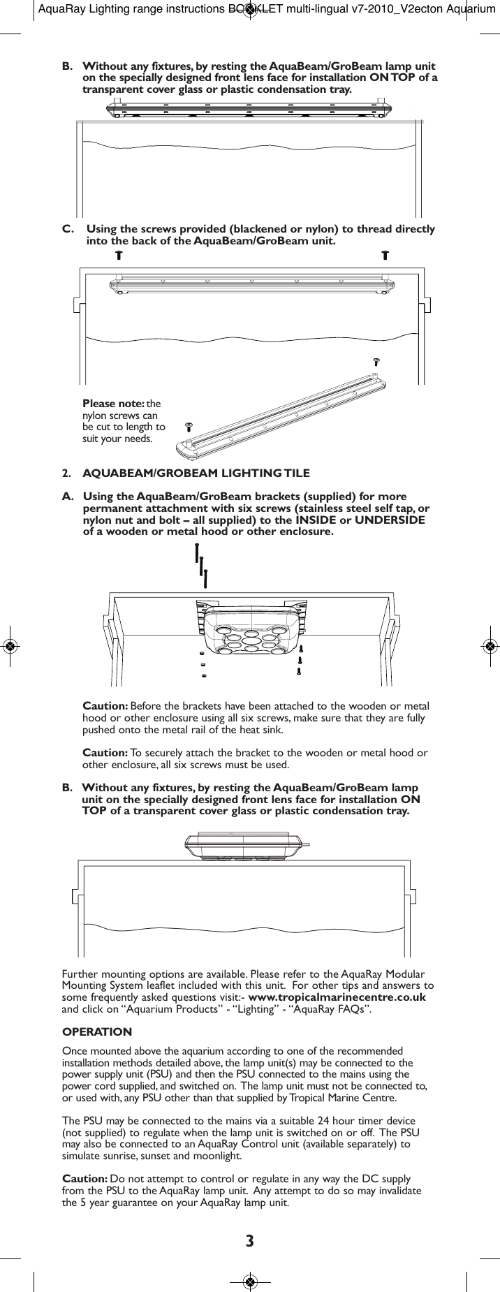 2ecton Aquarium Instruc189D6F Aqua Ray Lighting range instructions