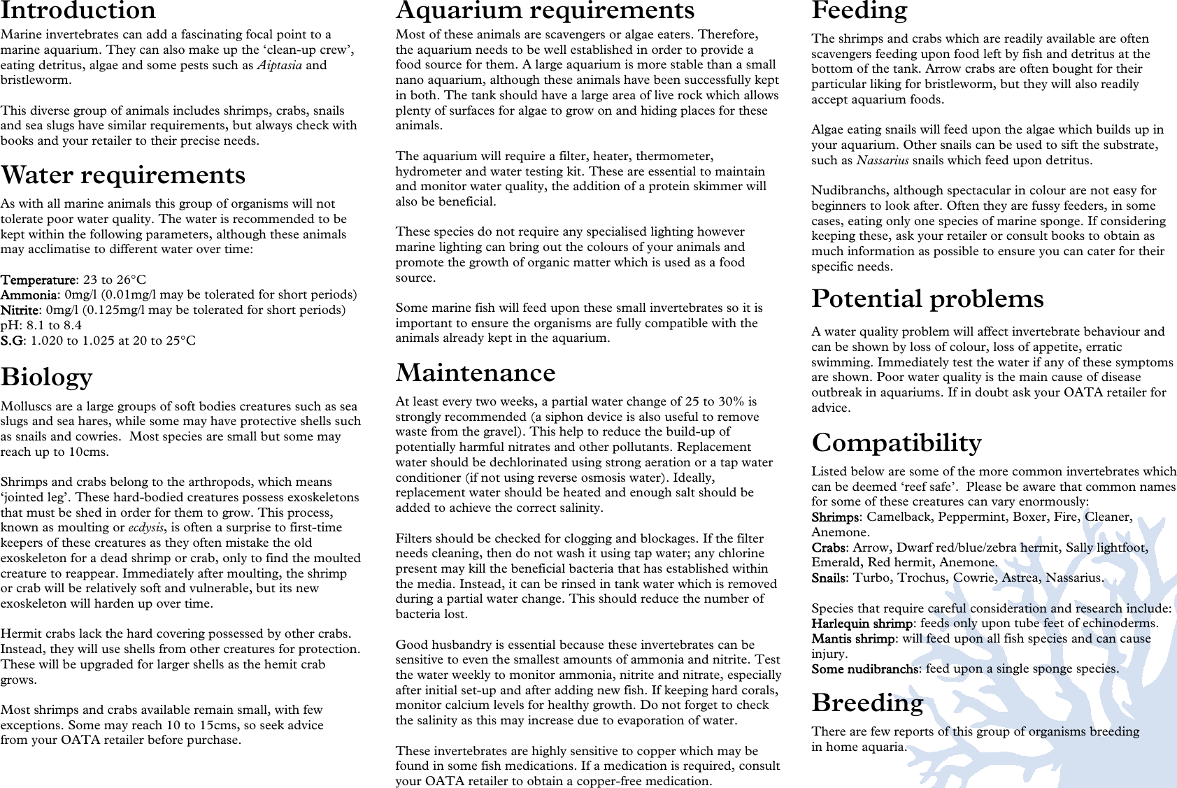 Page 2 of 2 - 92 Marine Molluscs, Crabs And Shrimps  Care-Sheet-Marine-Molluscs-Crabs-and-Shrimps