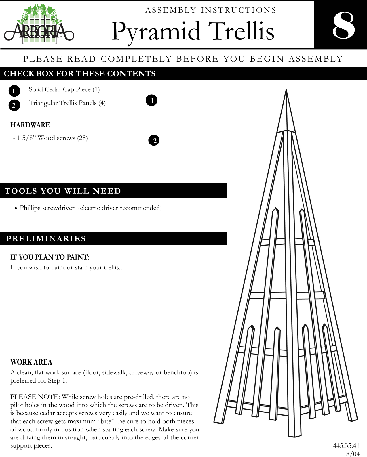 Page 1 of 4 - Arboria Pyramid Trellis Instructions User Manual  To The 3f2e2492-6f0c-4fe2-a640-ed4028b50141
