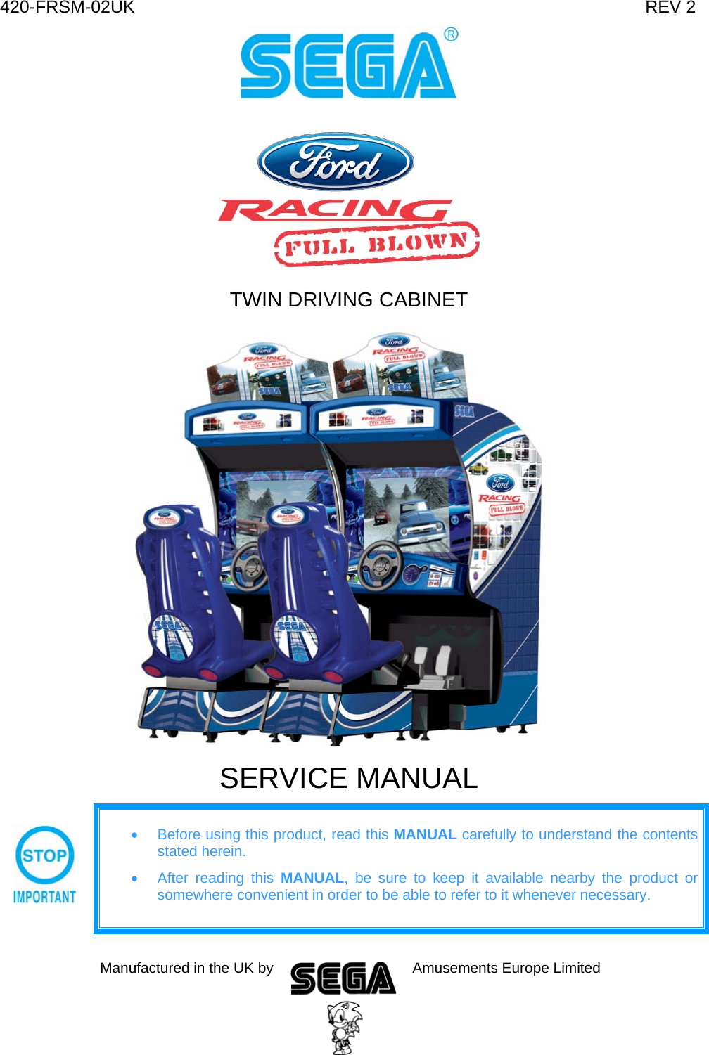Arcade Ford Racing Twin Manual INSERT NUMBER HERE User