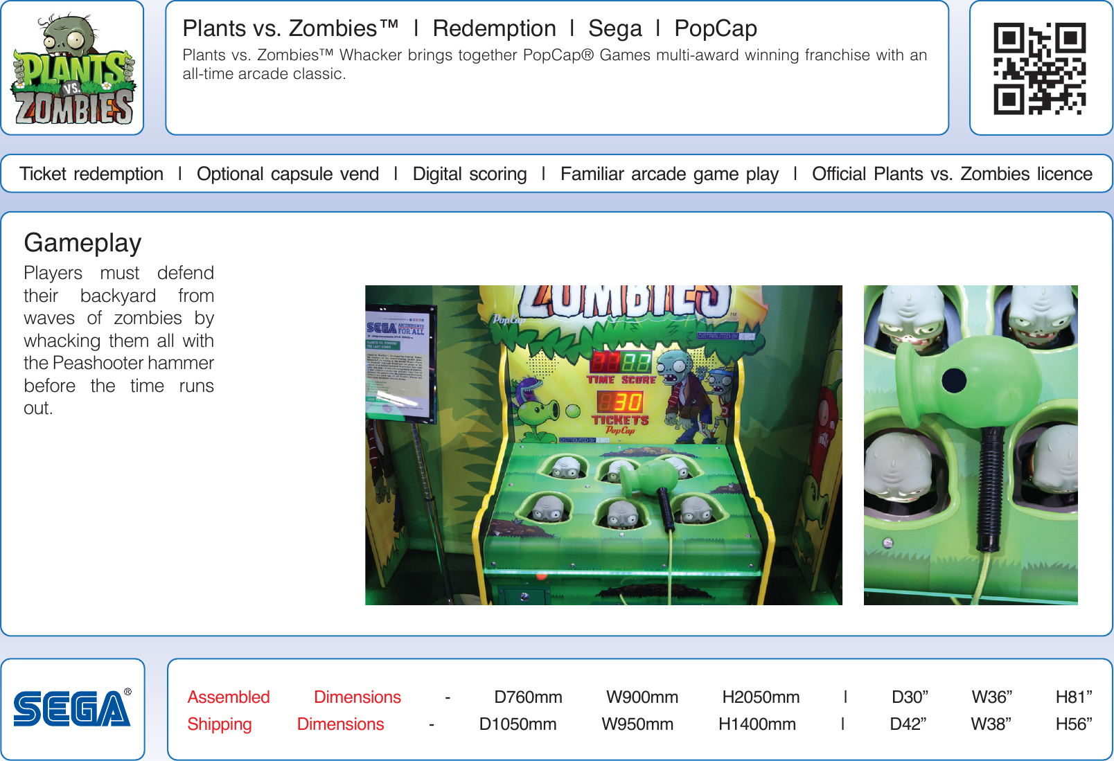 Page 2 of 2 - Arcade Plants Vs Zombies Whacker Info Sheet User Manual