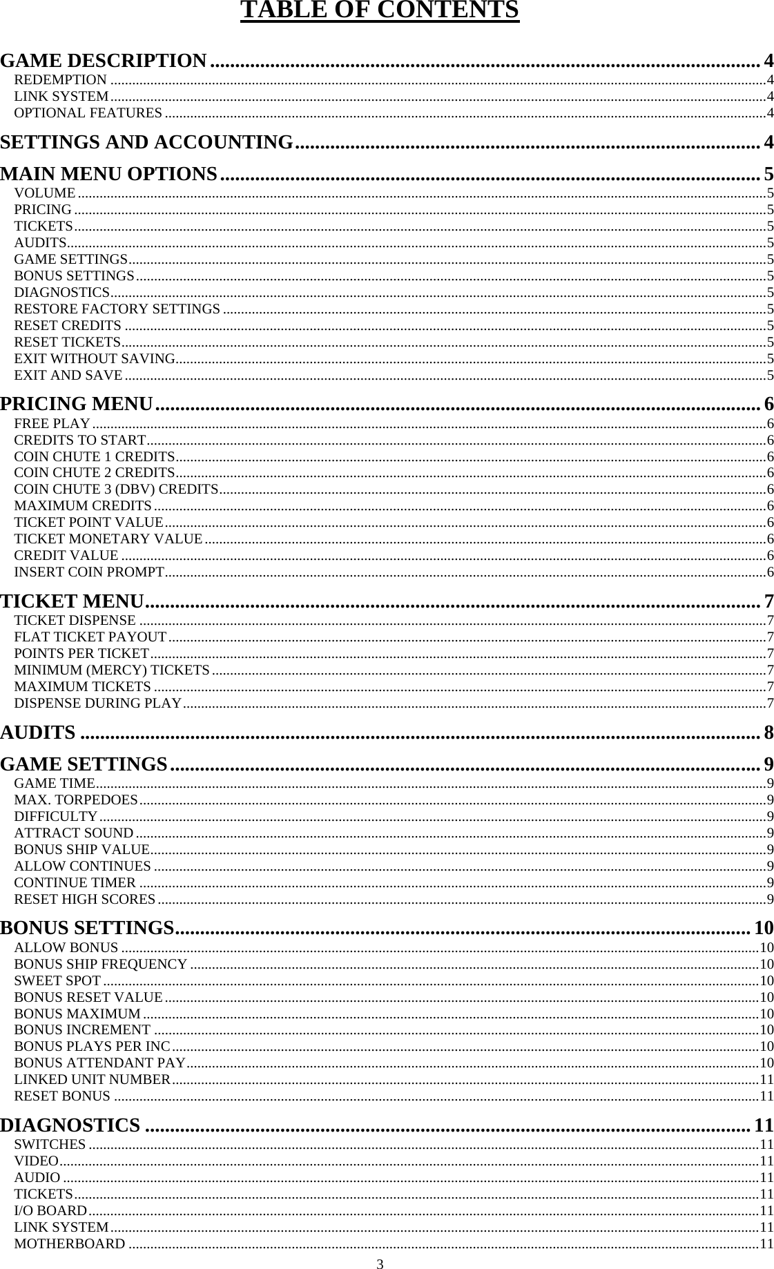 Page 2 of 12 - Arcade Sea Wolf Manual - Rev. 05-12-08 User