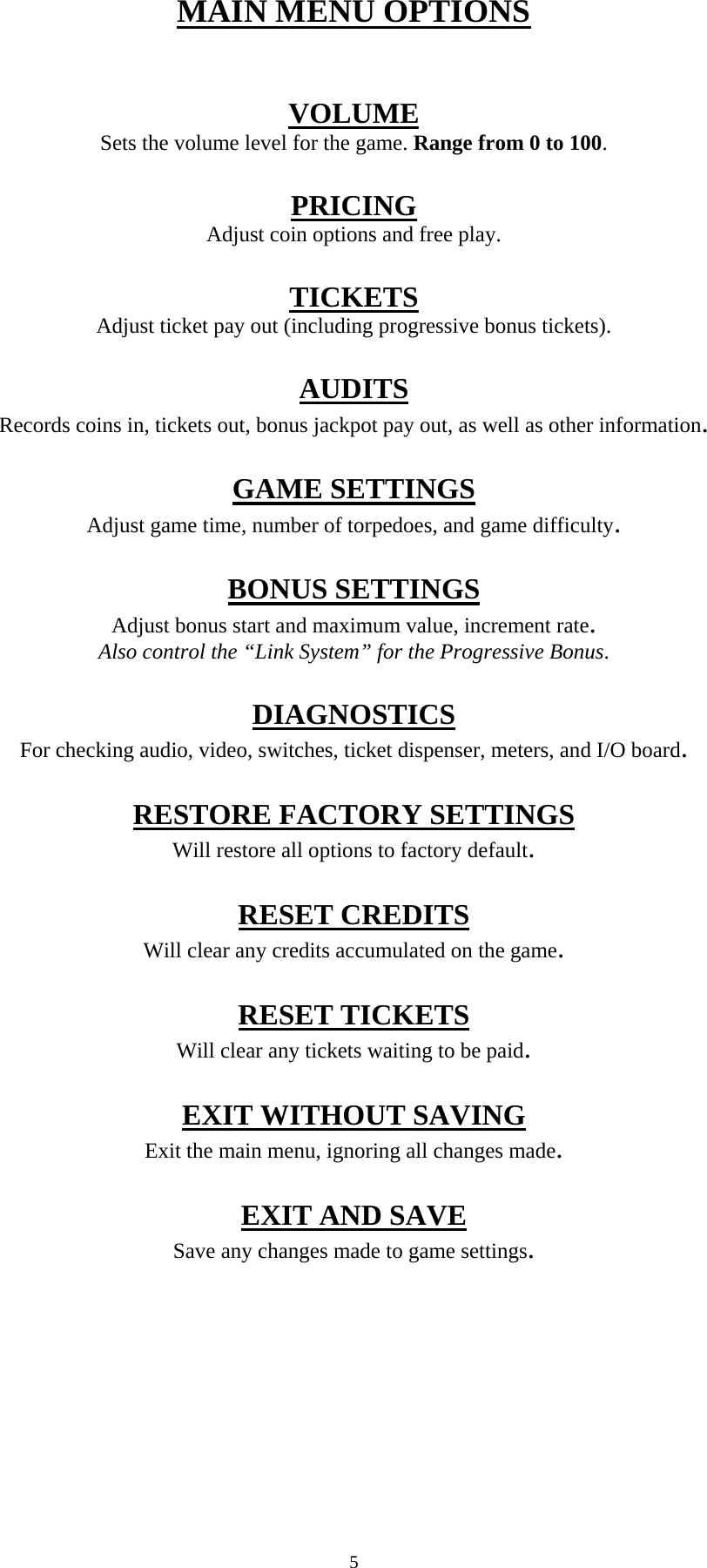 Page 4 of 12 - Arcade Sea Wolf Manual - Rev. 05-12-08 User