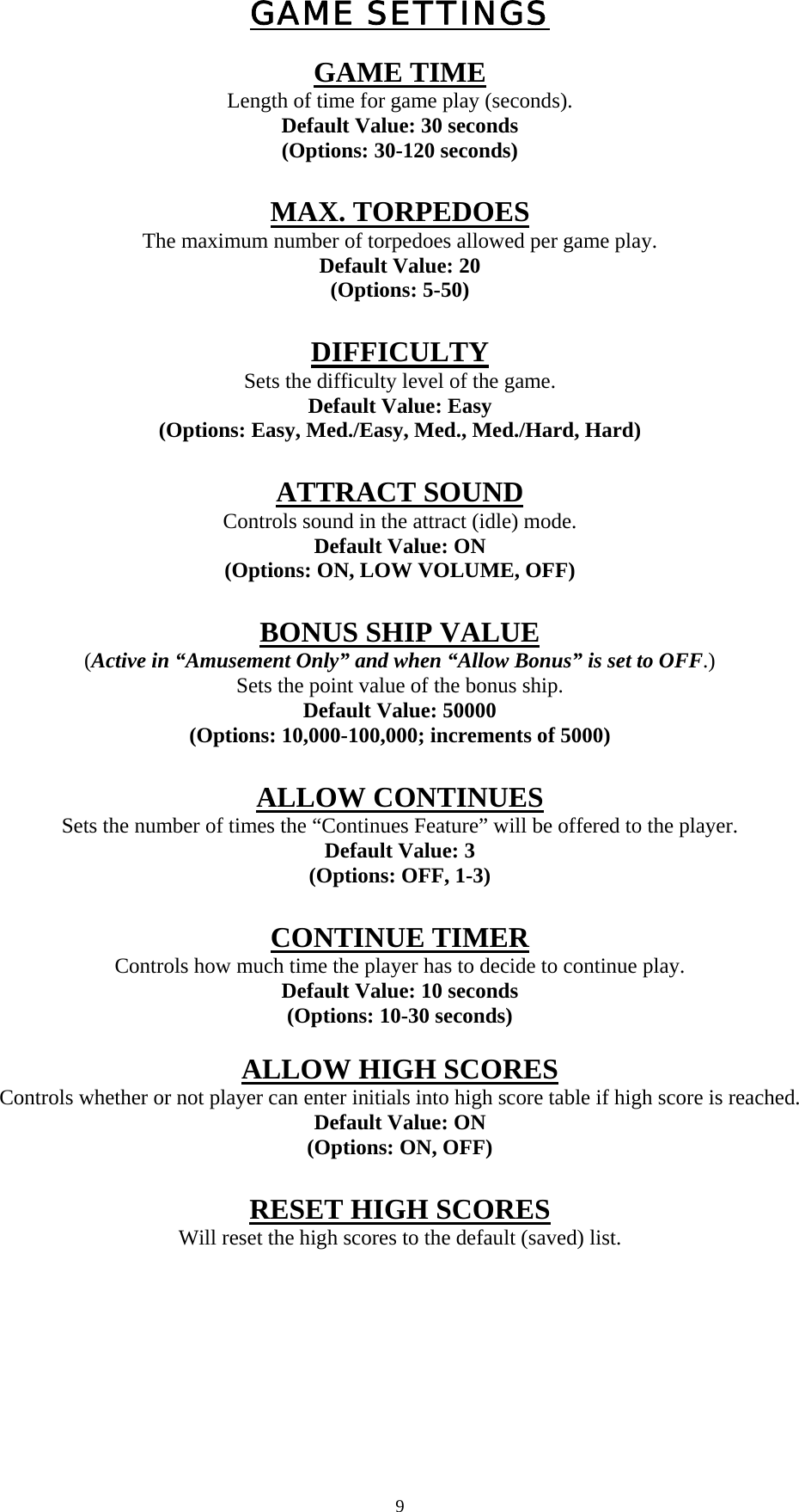 Page 8 of 12 - Arcade Sea Wolf Manual - Rev. 05-12-08 User