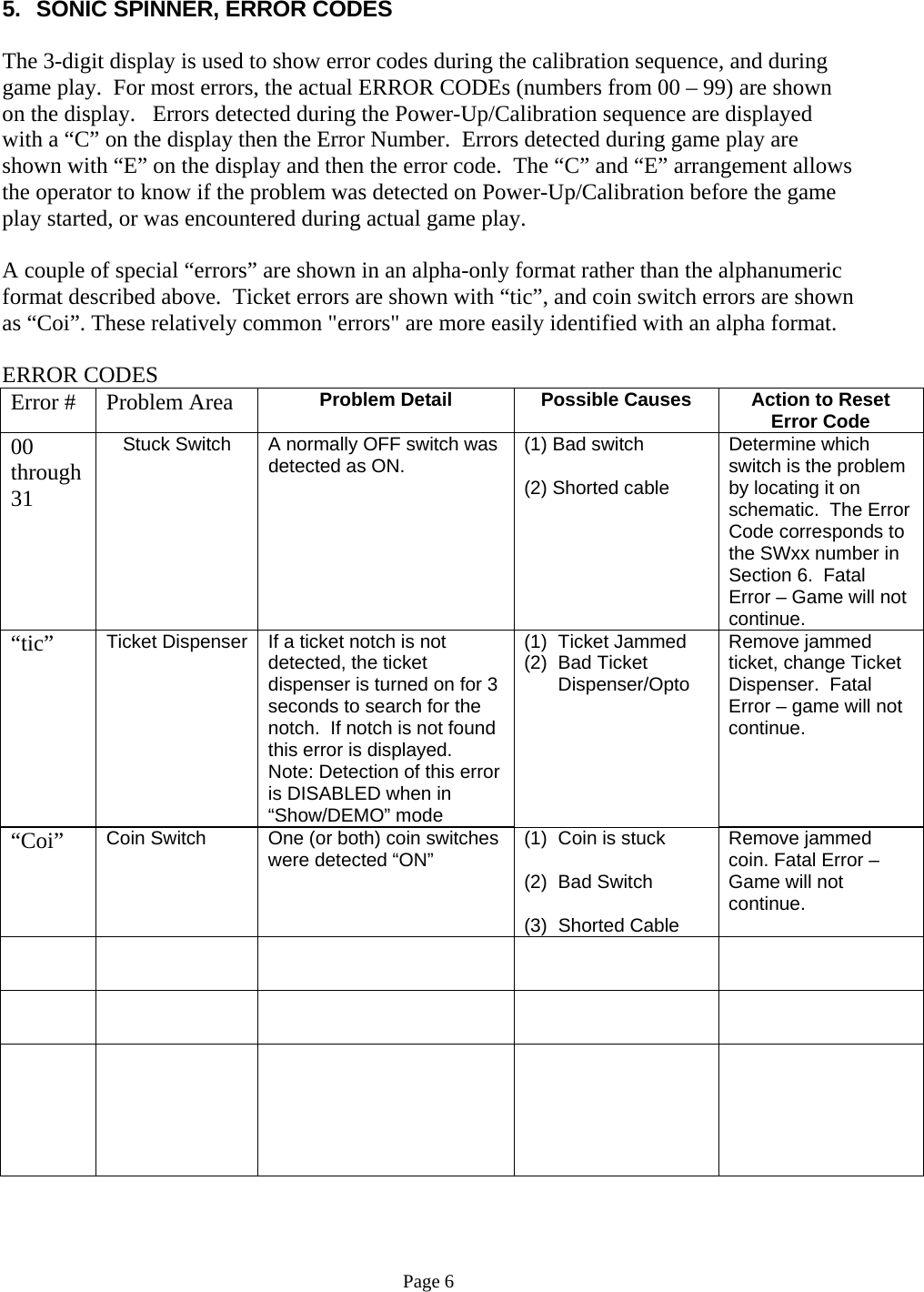 Page 6 of 12 - Arcade Sonic Spinner Manual - 0621907 07 _Non CEC Ver_ User