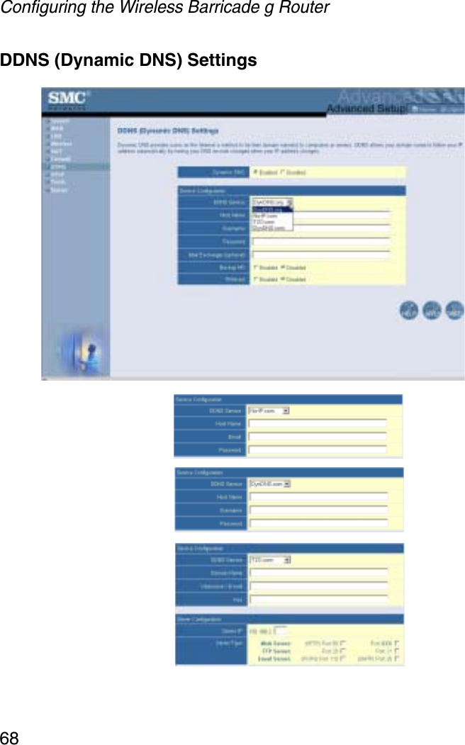 Configuring the Wireless Barricade g Router68DDNS (Dynamic DNS) Settings