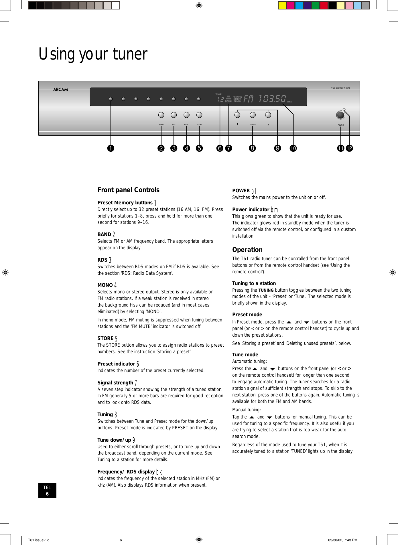 Page 6 of 12 - Arcam Arcam-T61-Users-Manual-  Arcam-t61-users-manual