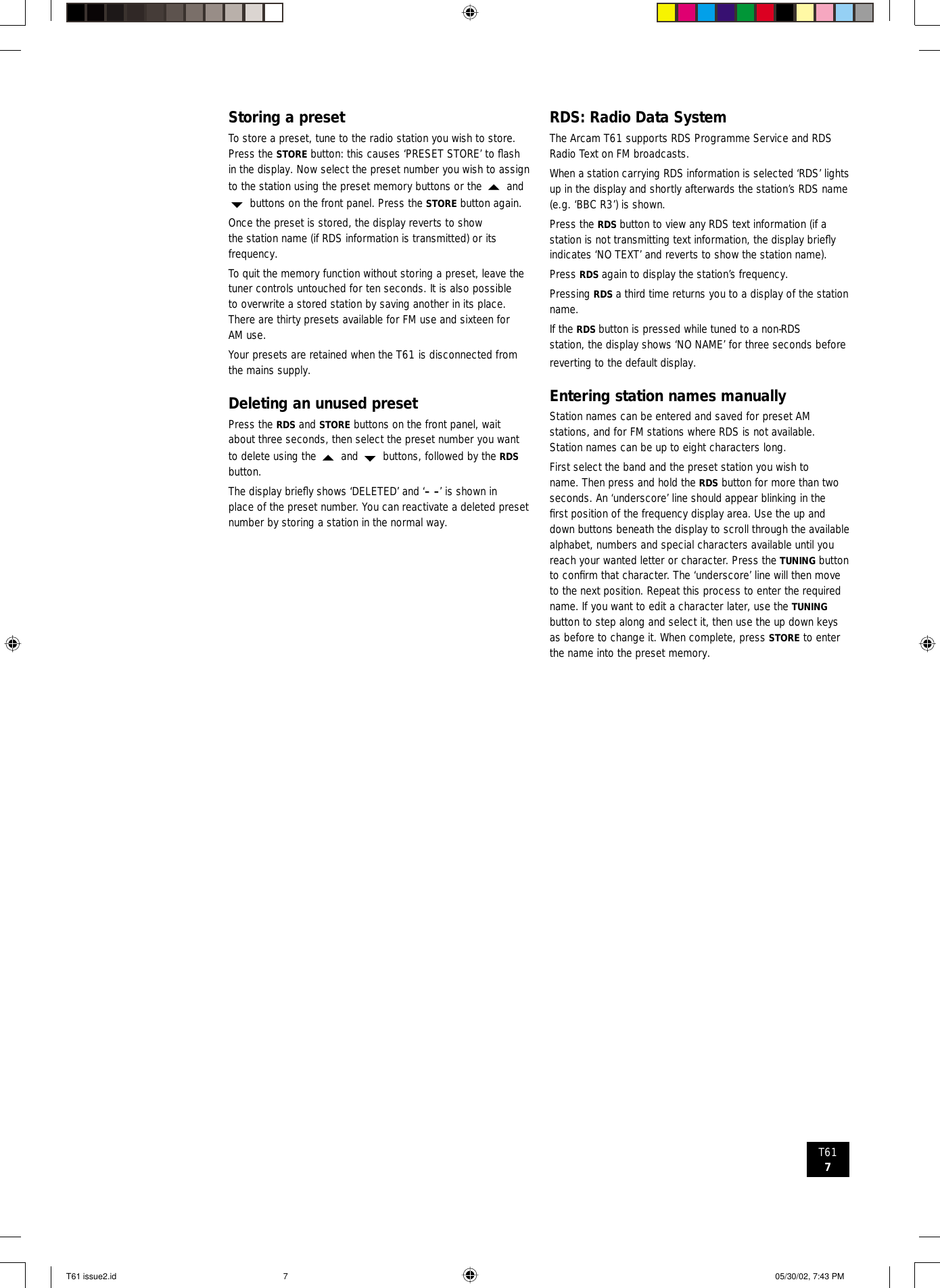 Page 7 of 12 - Arcam Arcam-T61-Users-Manual-  Arcam-t61-users-manual