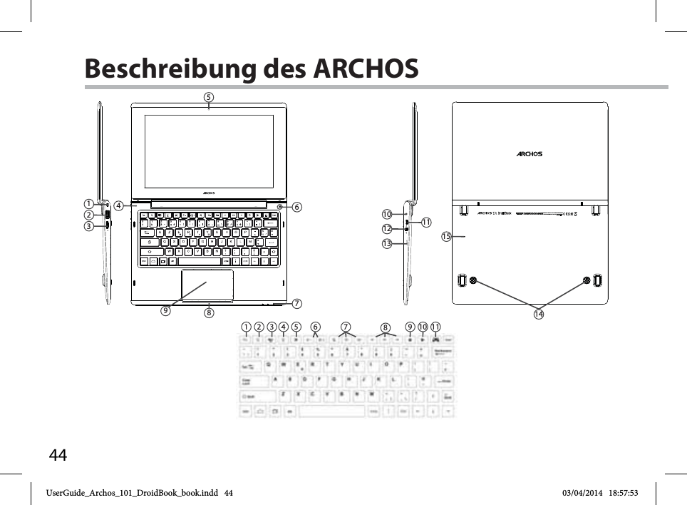 4412345678910 11124931012131114865715Beschreibung des ARCHOSUserGuide_Archos_101_DroidBook_book.indd   44 03/04/2014   18:57:53