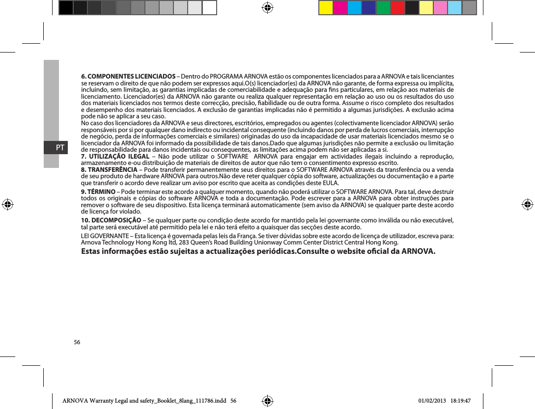 56PT6. COMPONENTES LICENCIADOS7. UTILIZAÇÃO ILEGAL                8. TRANSFERÊNCIA9. TÉRMINO     10. DECOMPOSIÇÃOEstas informações estão sujeitas a actualizações periódicas.Consulte o website ocial da ARNOVA.ARNOVA Warranty Legal and safety_Booklet_8lang_111786.indd   56 01/02/2013   18:19:47