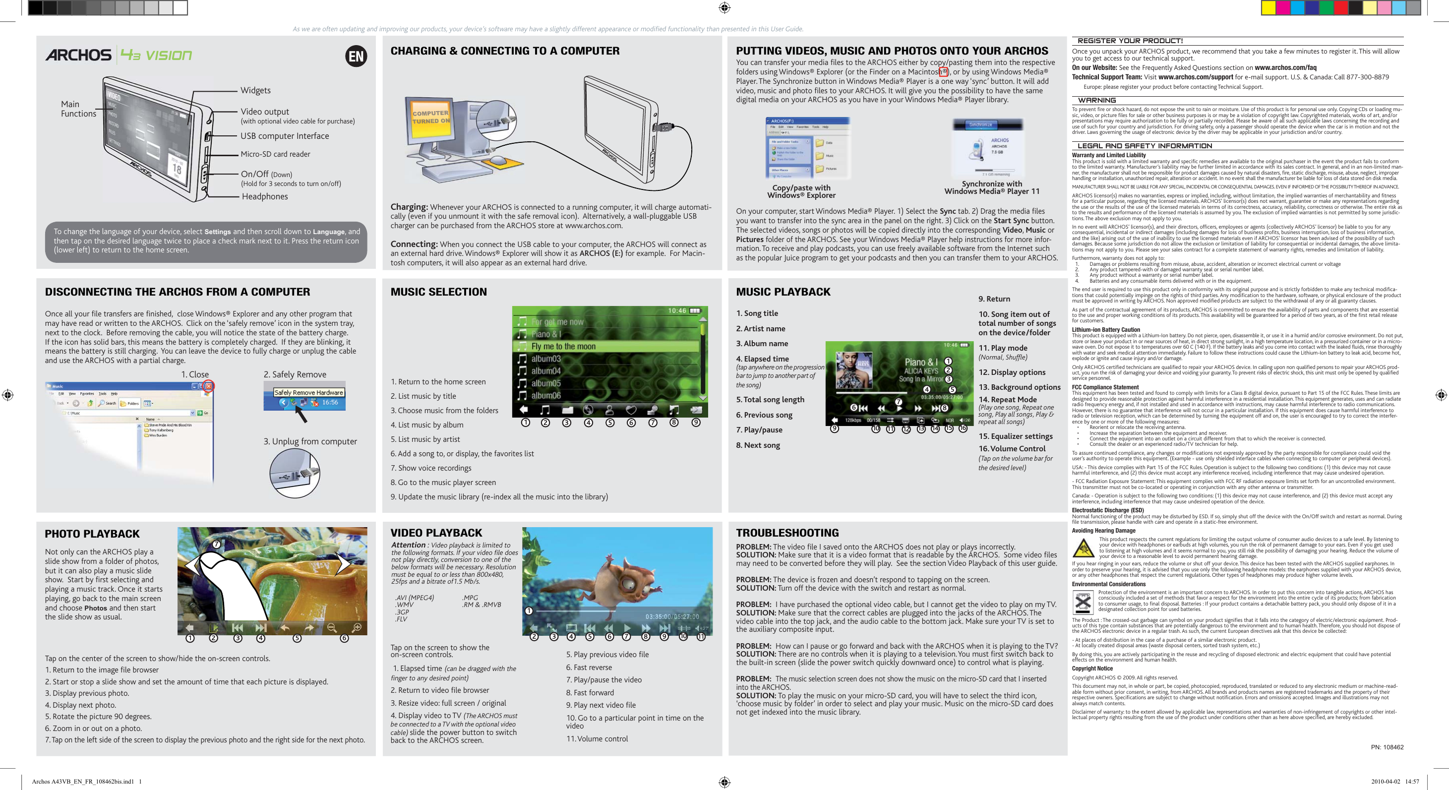 Page 1 of 2 - Archos Archos-43-Vision-Instruction-Manual- A43_User_Guide_EN_FR  Archos-43-vision-instruction-manual