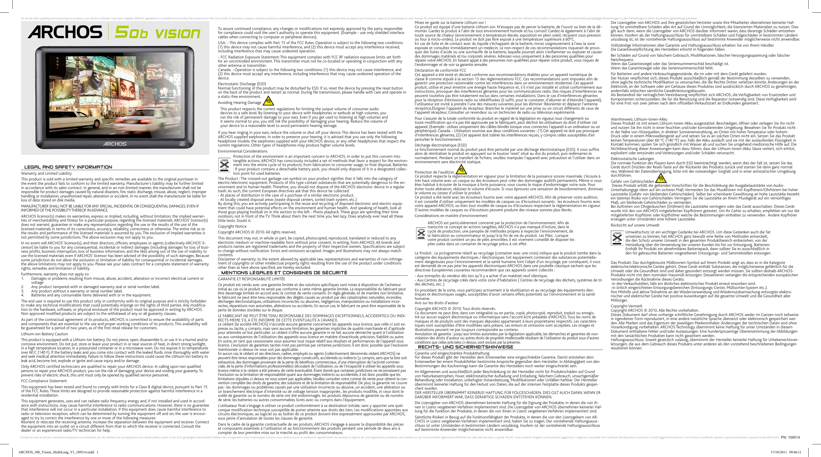 Page 1 of 2 - Archos Archos-50B-Vision-Instruction-Manual-  Archos-50b-vision-instruction-manual