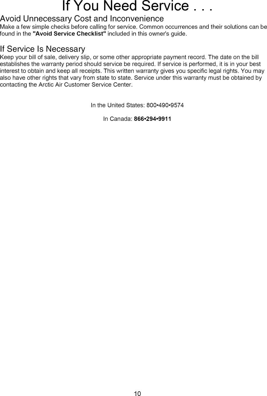 Page 10 of 11 - Arctic-Air Arctic-Air-297283501-Users-Manual-  Arctic-air-297283501-users-manual