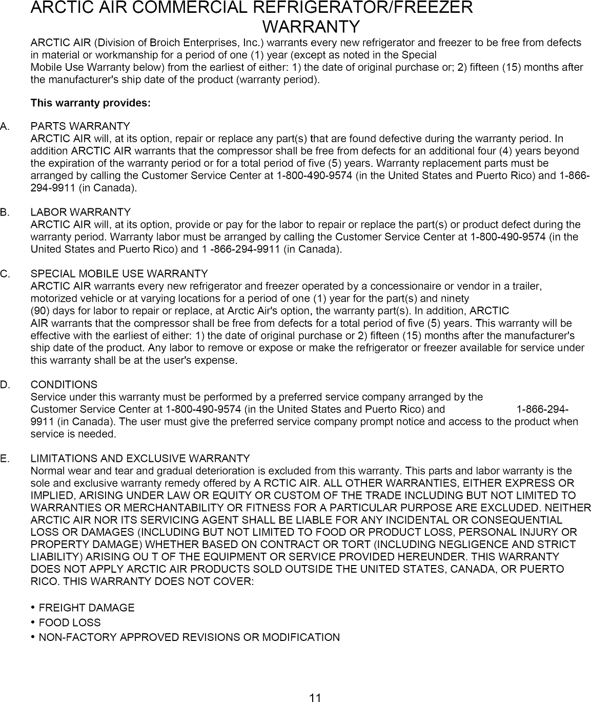 Page 11 of 11 - Arctic-Air Arctic-Air-297283501-Users-Manual-  Arctic-air-297283501-users-manual