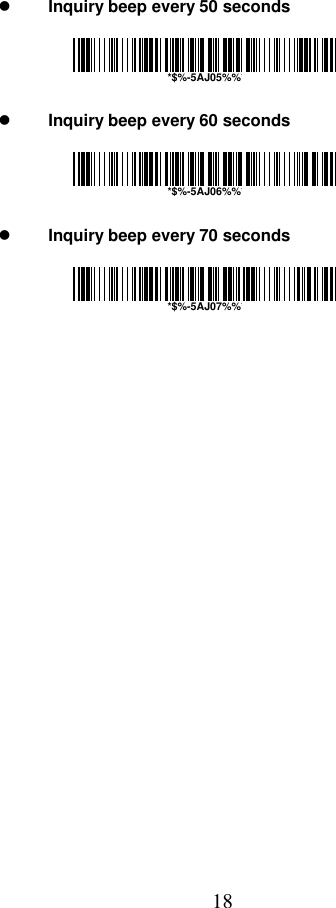  18   Inquiry beep every 50 seconds       Inquiry beep every 60 seconds       Inquiry beep every 70 seconds    *$%-5AJ05%%**$%-5AJ06%%**$%-5AJ07%%*