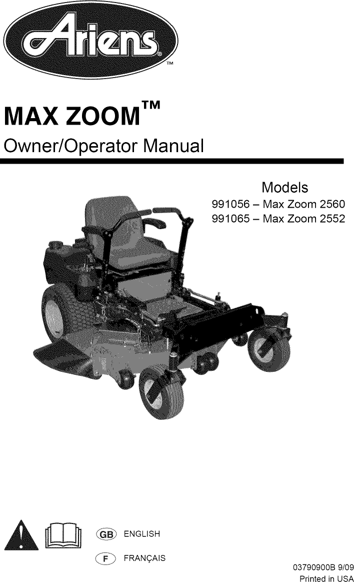 Ariens 991056 User Manual ZERO TURN MOWER Manuals And Guides 1011663L