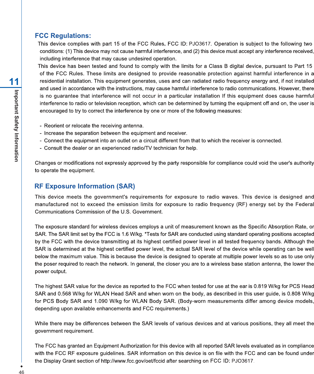 46Important Safety Information 11,