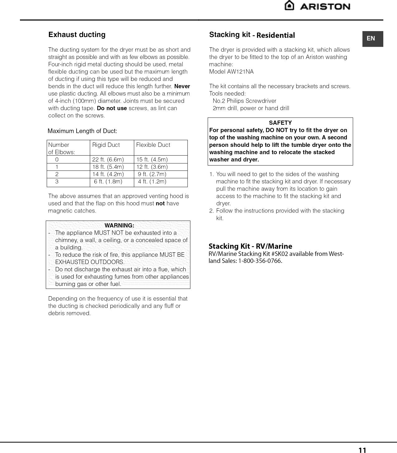 Ariston AS66VX User Manual DRYER Manuals And Guides 1410129L