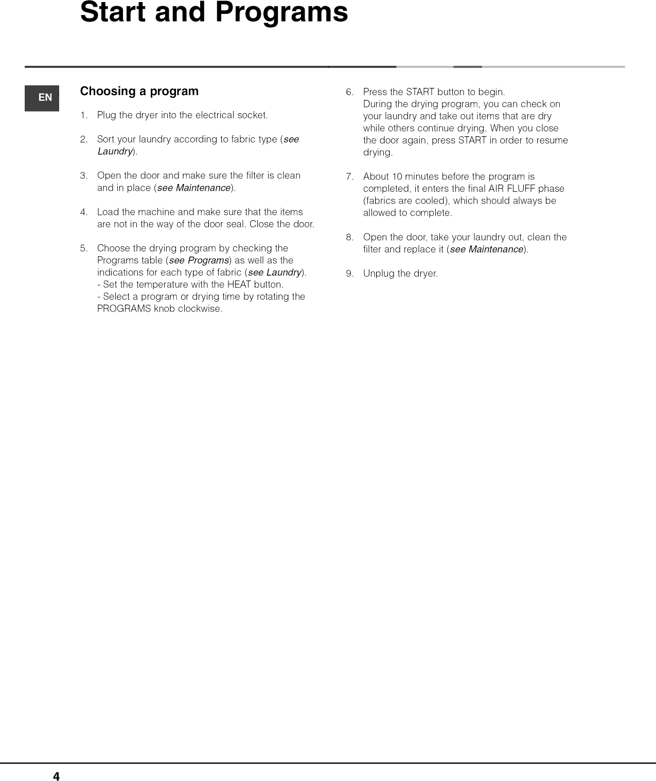 Ariston AS66VX User Manual DRYER Manuals And Guides 1410129L