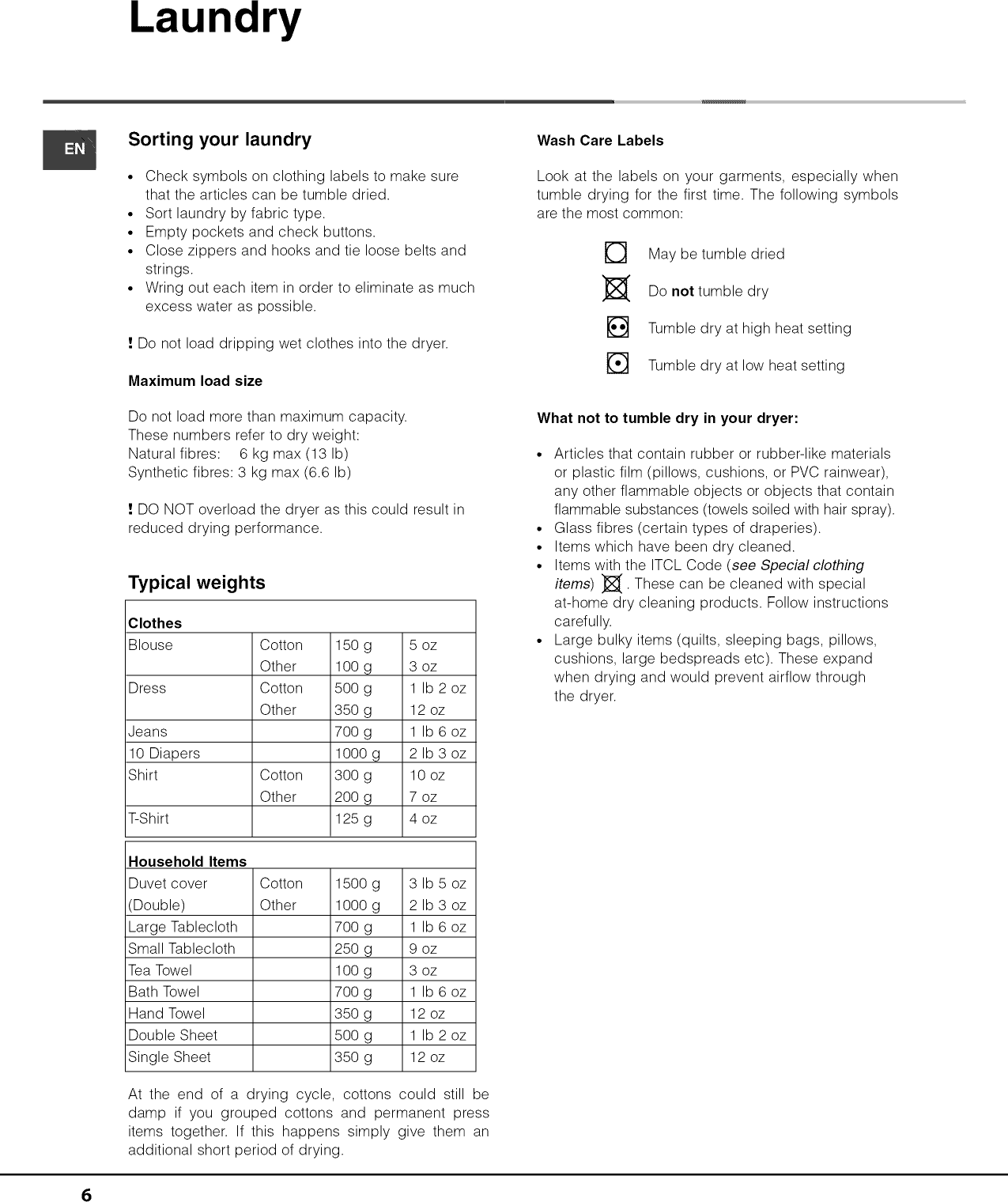Ariston AS66VX User Manual DRYER Manuals And Guides 1410129L