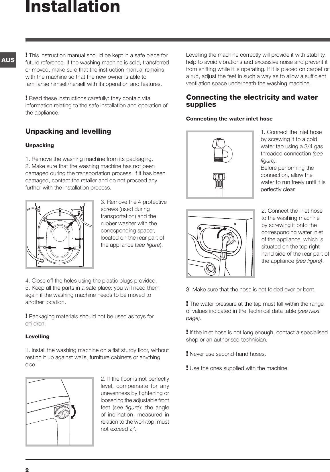 Page 2 of 12 - Ariston Ariston-Aus-Washing-Machine-Wmg-829-Users-Manual-  Ariston-aus-washing-machine-wmg-829-users-manual