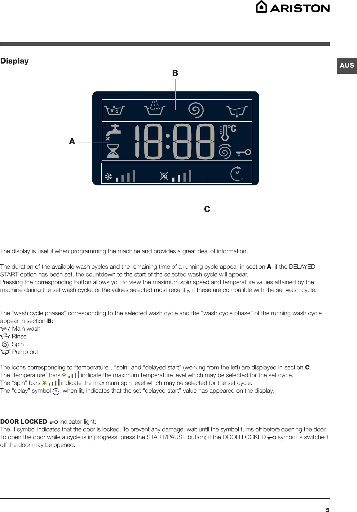 Page 5 of 12 - Ariston Ariston-Aus-Washing-Machine-Wmg-829-Users-Manual-  Ariston-aus-washing-machine-wmg-829-users-manual