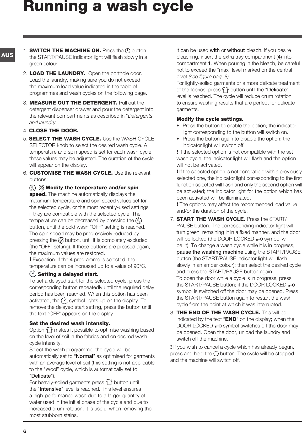 Page 6 of 12 - Ariston Ariston-Aus-Washing-Machine-Wmg-829-Users-Manual-  Ariston-aus-washing-machine-wmg-829-users-manual