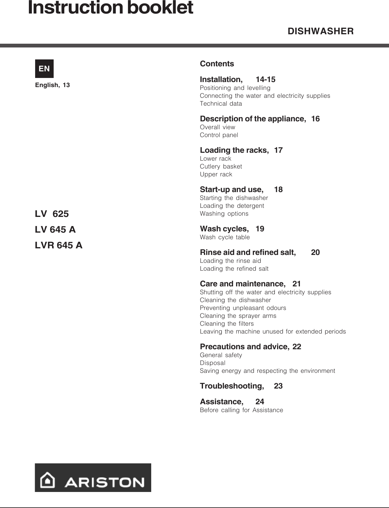 ariston dishwasher dimensions