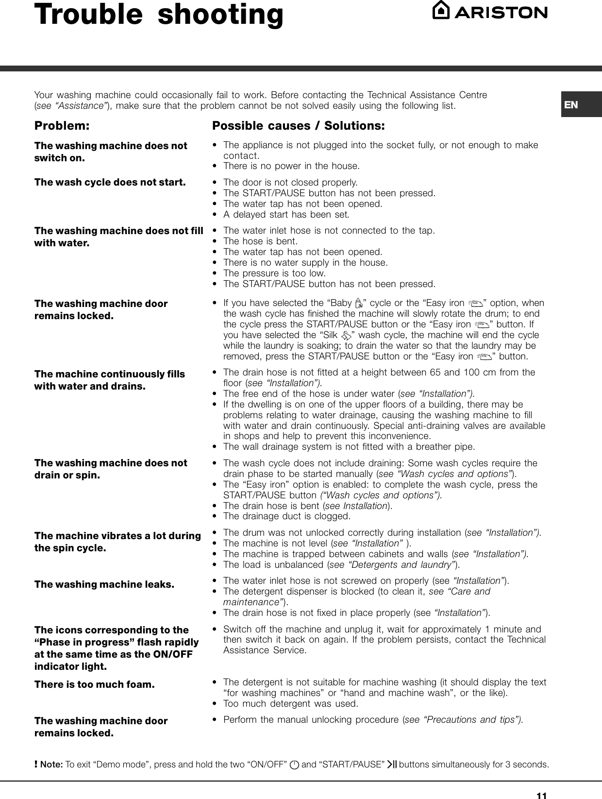 Page 11 of 12 - Ariston Ariston-Washing-Machine-Aq9D-49-U-H-Users-Manual- AQUALTIS DIGIT 2008_GB  Ariston-washing-machine-aq9d-49-u-h-users-manual