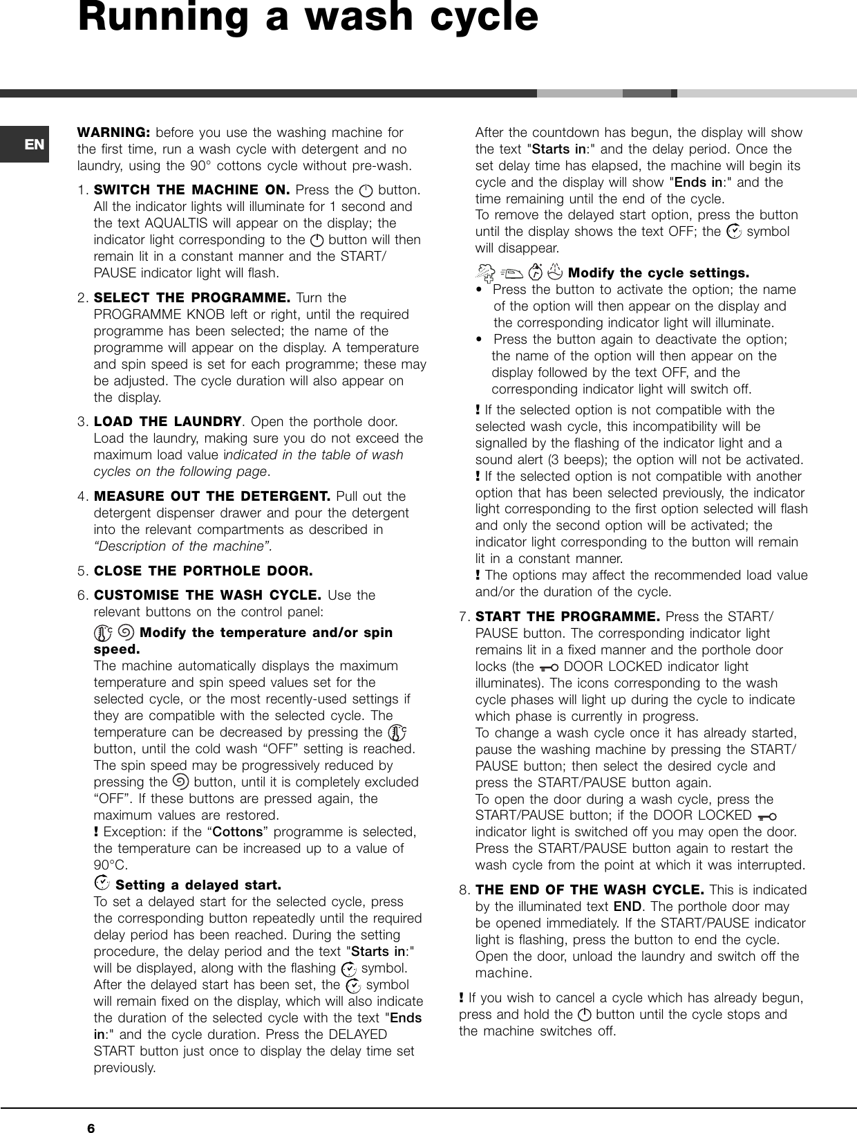 Page 6 of 12 - Ariston Ariston-Washing-Machine-Aq9D-49-U-H-Users-Manual- AQUALTIS DIGIT 2008_GB  Ariston-washing-machine-aq9d-49-u-h-users-manual