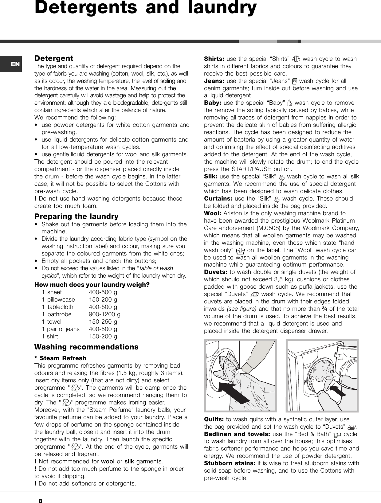 Page 8 of 12 - Ariston Ariston-Washing-Machine-Aq9D-49-U-H-Users-Manual- AQUALTIS DIGIT 2008_GB  Ariston-washing-machine-aq9d-49-u-h-users-manual