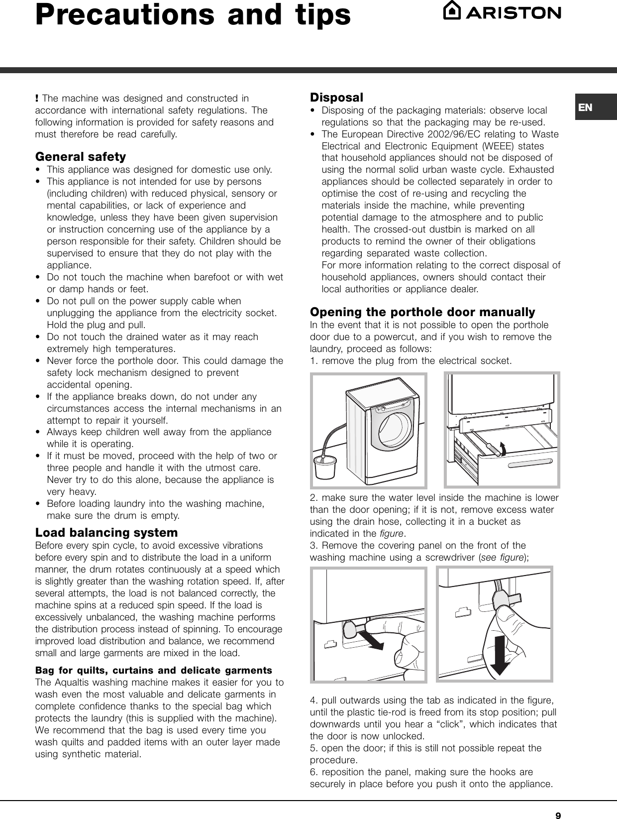 Page 9 of 12 - Ariston Ariston-Washing-Machine-Aq9D-49-U-H-Users-Manual- AQUALTIS DIGIT 2008_GB  Ariston-washing-machine-aq9d-49-u-h-users-manual