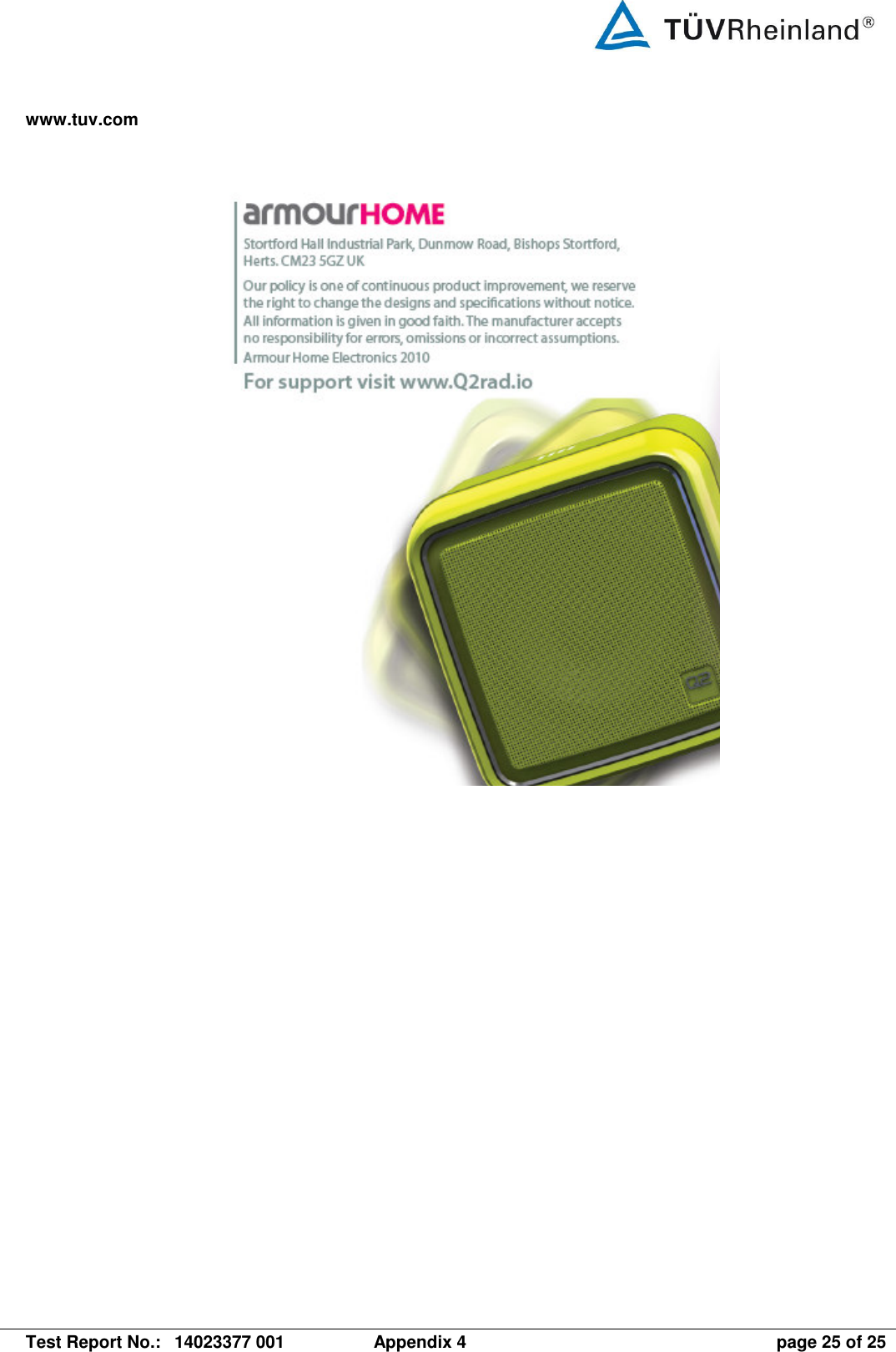 www.tuv.com   Test Report No.:  14023377 001  Appendix 4  page 25 of 25  