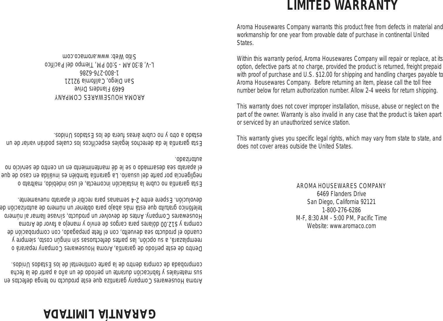 Page 11 of 11 - Aroma Aroma-Arc-1266F-Users-Manual-  Aroma-arc-1266f-users-manual