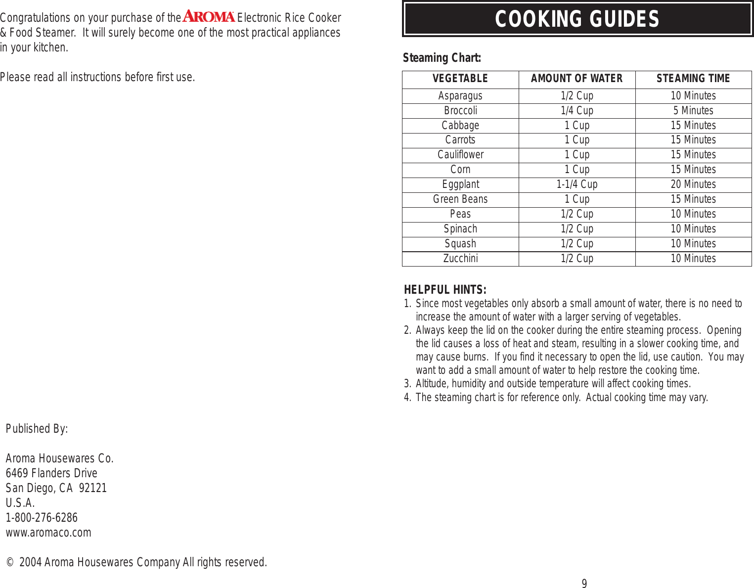 Page 11 of 12 - Aroma Aroma-Aroma-Rice-Cooker-Prc-550-556-Users-Manual-  Aroma-aroma-rice-cooker-prc-550-556-users-manual
