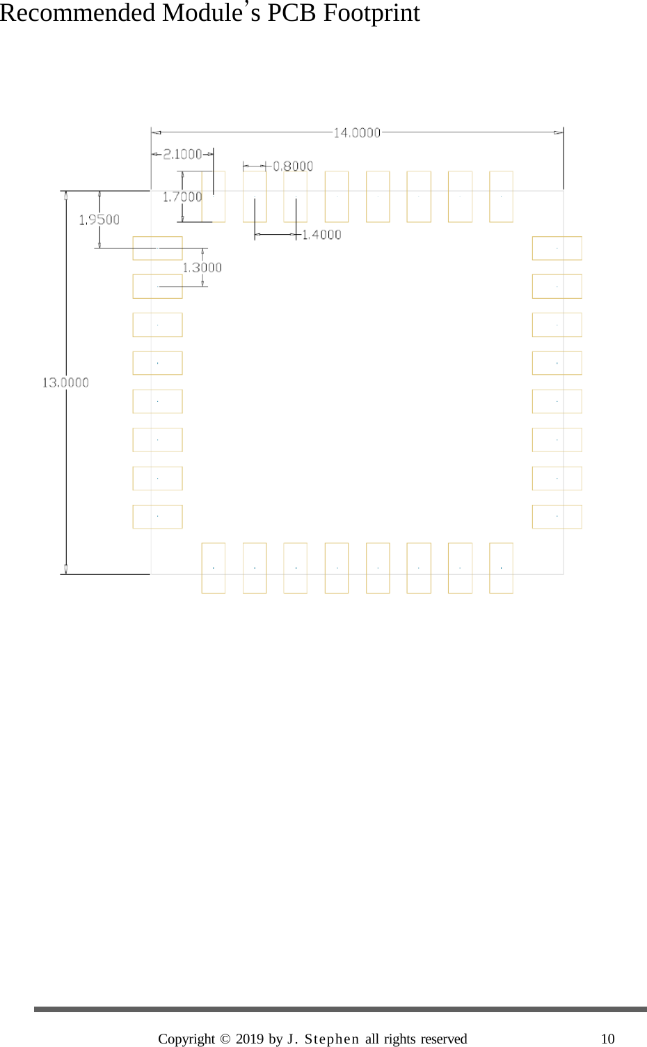  Recommended Module’s PCB Footprint           Copyright © 2019 by J. Stephen all rights reserved                    10     