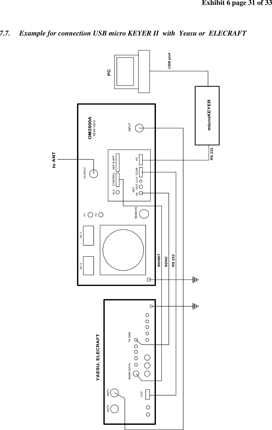 Exhibit 6 page 31 of 33 7.7. Example for connection USB micro KEYER II with Yeasu or ELECRAFT