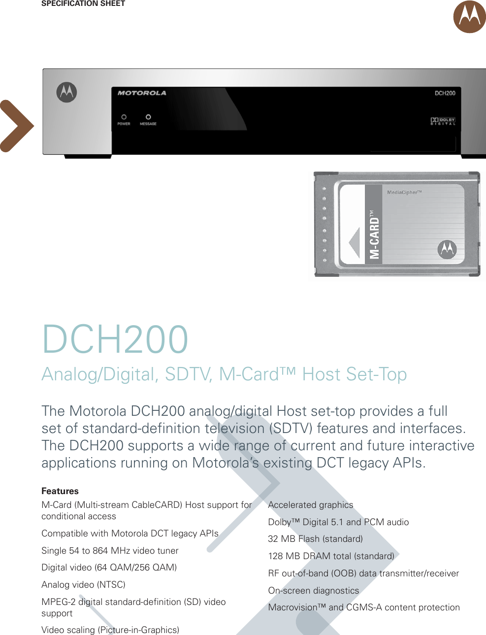 Arris DCH200 User Manual Specifications DCH200+Specification+Sheet.unlocked