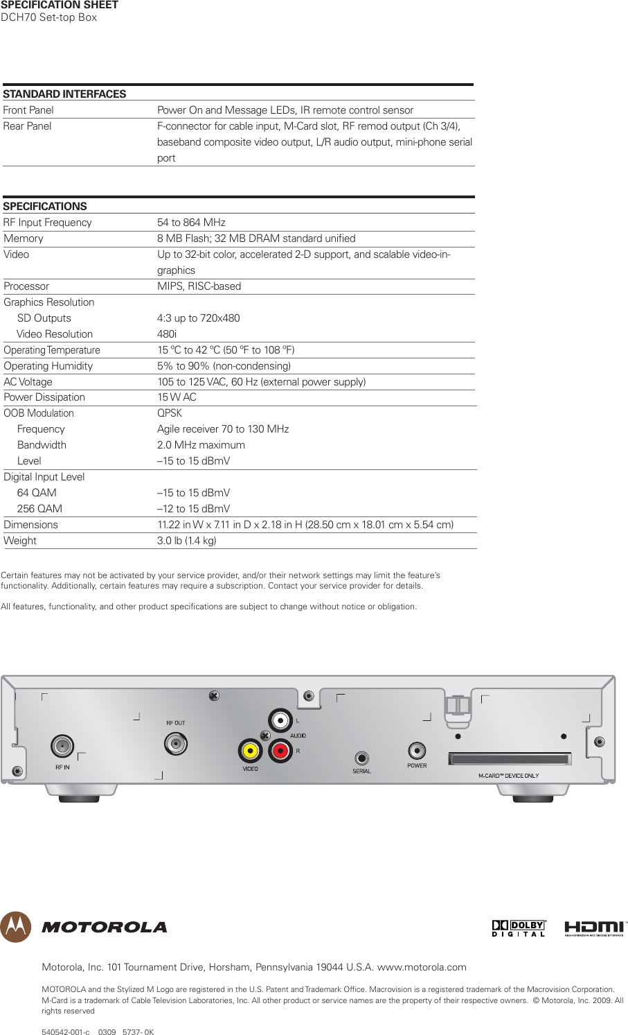 Page 2 of 2 - Arris DCH70 User Manual Specifications DCH70+Specification+Sheet.unlocked